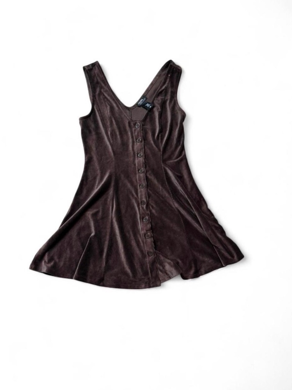 Fable & Thorn Brown Corduroy Velvet Button-Front Mini Dress